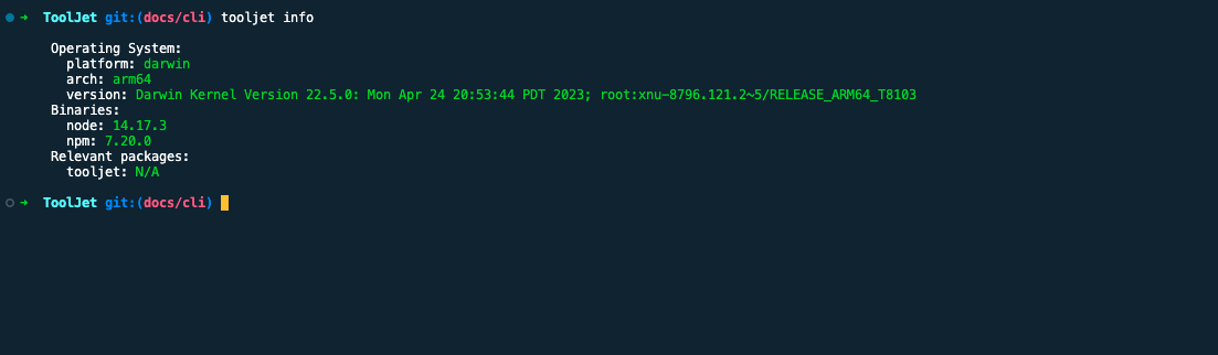 ToolJet CLI info