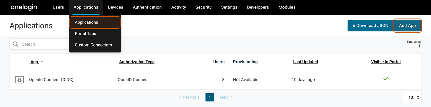 OneLogin: Add Application