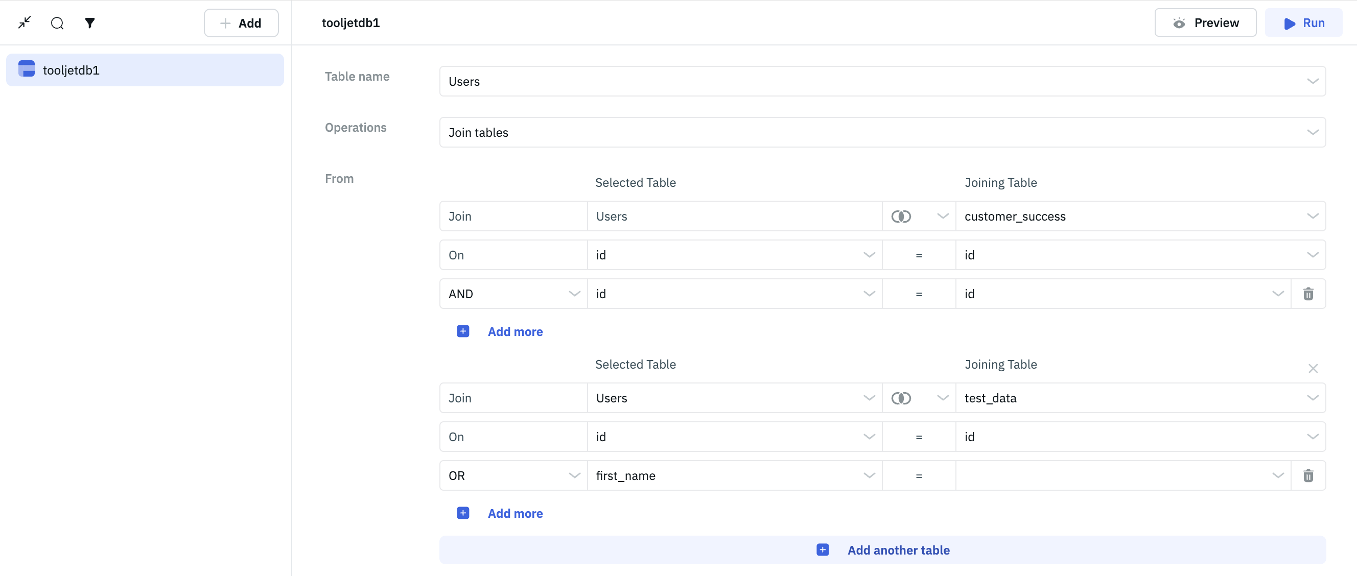 ToolJet Database editor