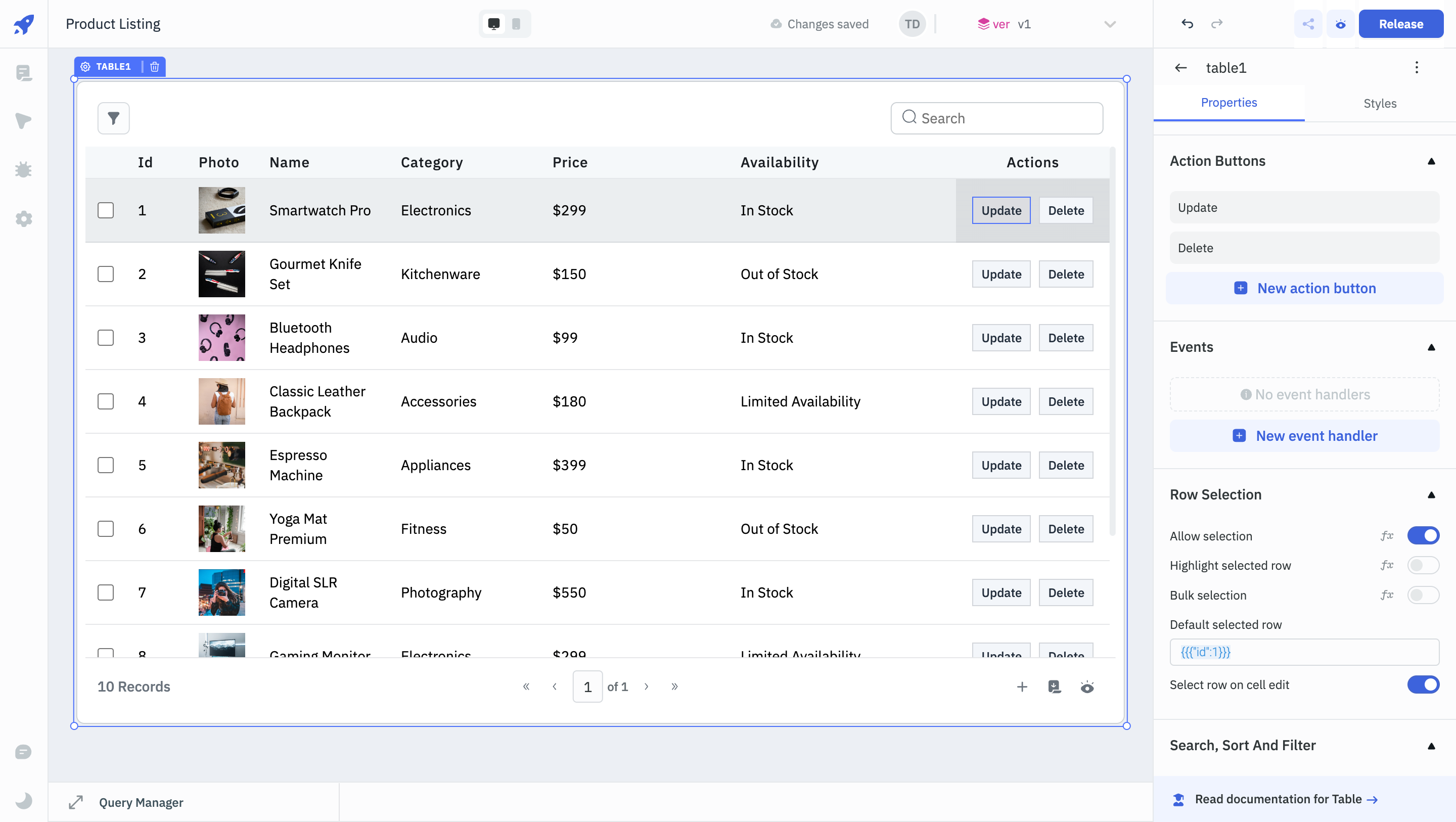 ToolJet - Component Reference - Actions