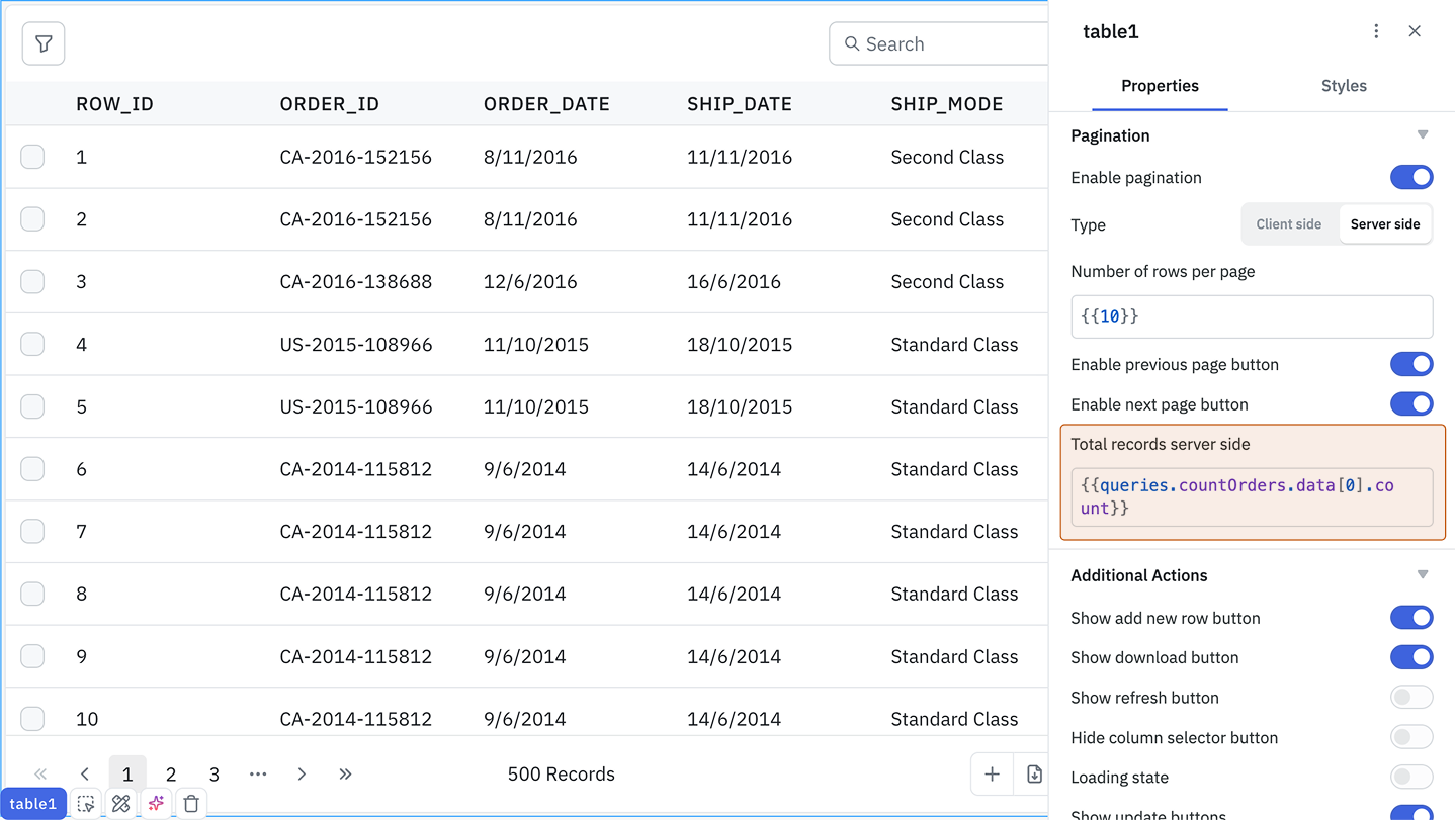 Set the total records server side property