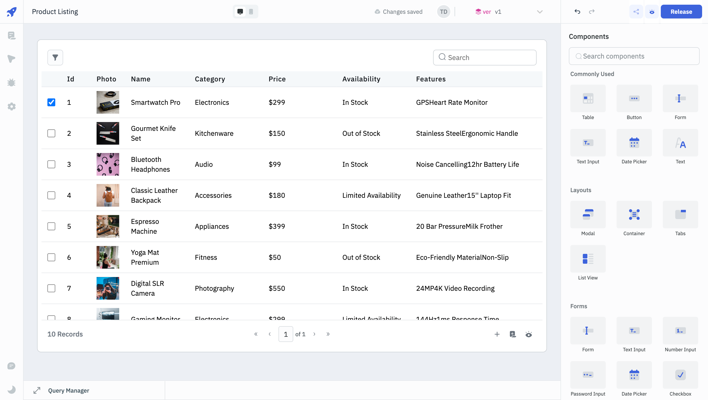 ToolJet - Component Reference - Table Preview