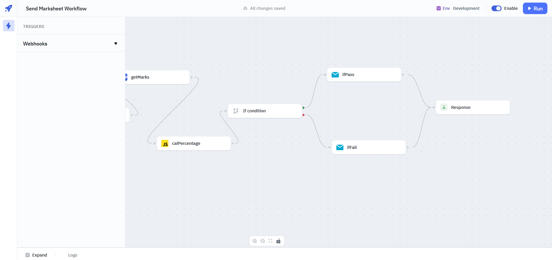 Webhook option on the left panel